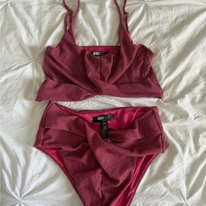 Beach Riot High Waisted Berry Textured/Glitter Shimmer Bikini size XL